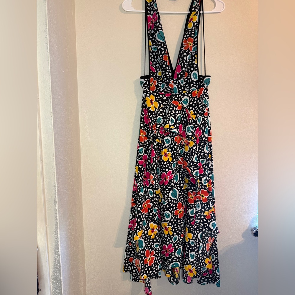 Topshop Black Maxi Dress with Pink, Yellow, Orange & Teal Floral Print